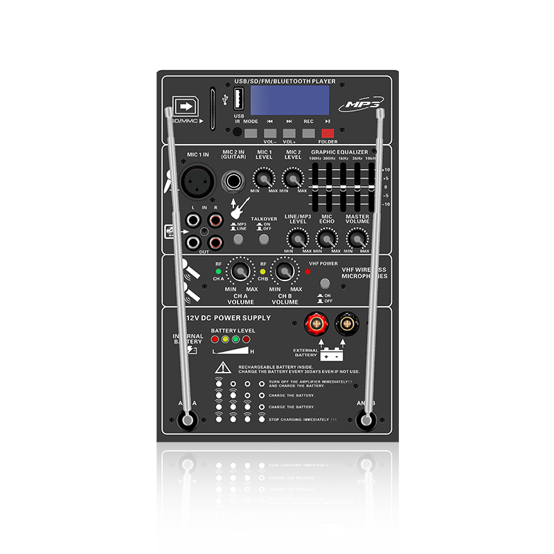 PL13-5EQ : deux canaux de micro et contrôle du volume avec module fonctionnel de haut-parleur rechargeable avec égaliseur graphique à 5 bandes