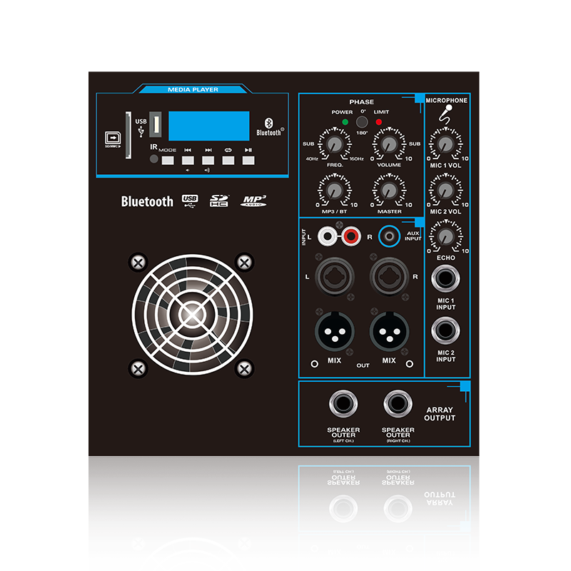 SUB12-2.1+2B : entrée micro à deux canaux et sortie mixage module fonctionnel de haut-parleur line array 2.1 ou 2.2 canaux