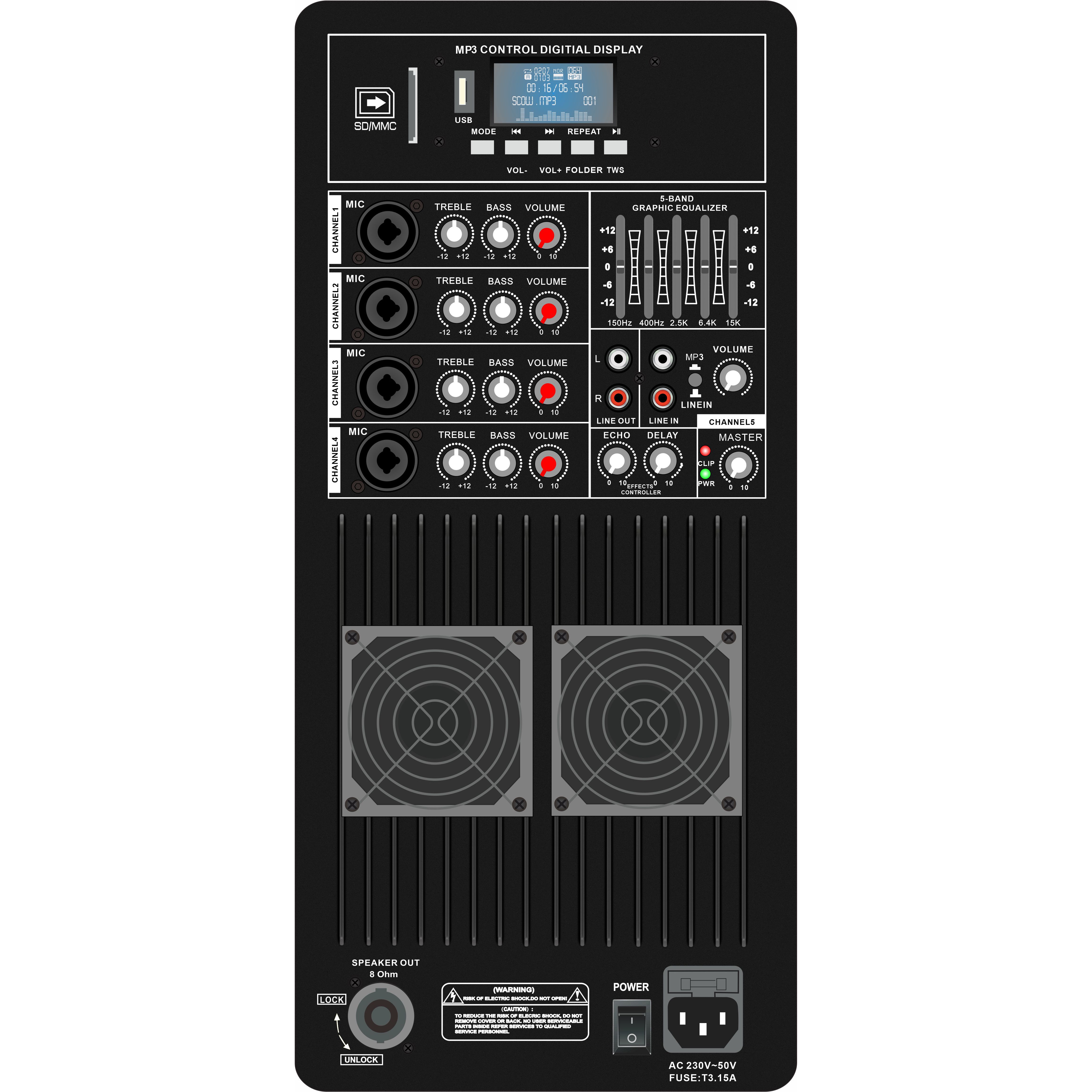 Amplificateur de haut-parleur PA multicanal classe AB avec égaliseur PL83