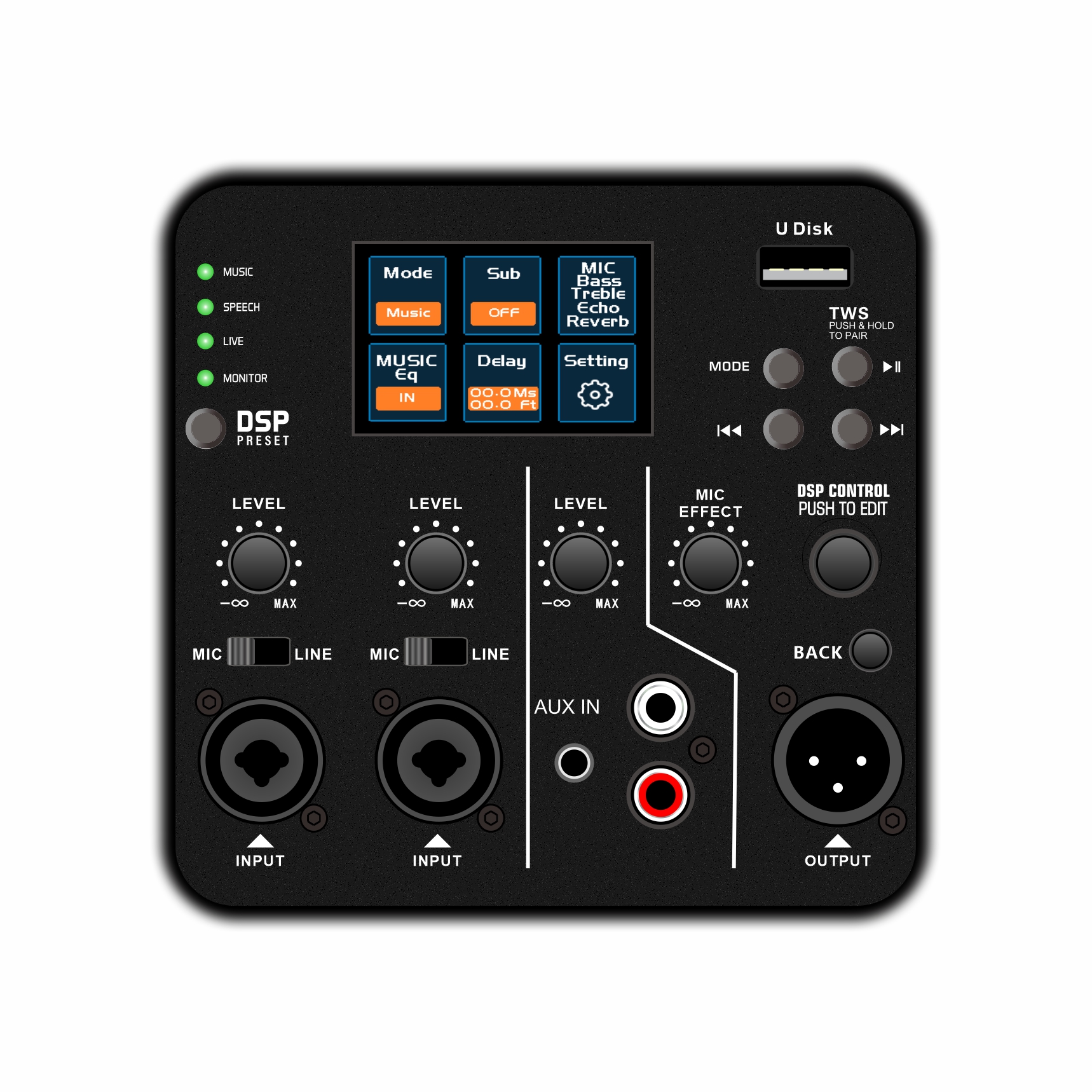 Amplificateur de haut-parleur actif DSP à écran couleur complet DSP2507